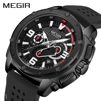 China 2021 Date Megir 2147 Automatic Sports Quartz Watches Luminous Dial Fashion Leather Branded Watch For Men for sale