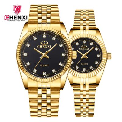 China CHENXI 004A Day/Date Lover Quartz Crystal Diamond Gold Wristwatches Custom Design Couples Waterproof Watch for sale