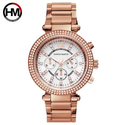 China Auto Date HANNAH MARTIN 1196 Custom Design Ladies Quartz Watches Diamond Chronograph Stainless Steel Luxury Women Wristwatch for sale