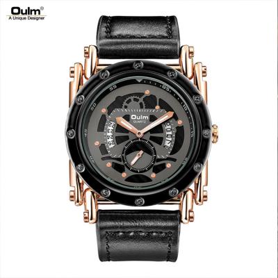 China OULM 3399 date automatic man wristwatch quartz leather watch made in China luxury fashion quartz men watch OEM for sale