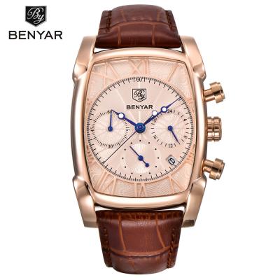 China Date 2021 BENYAR 5113M Men Quartz High End Chronograph Automatic Mens Leather Strap Watches for sale