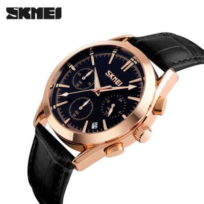 China SKMEI 9127 Water Resistant Men Quartz Watches Top Luxury Casual Water Resistant Fashion Date Time Leather Wristwatches Clock for sale