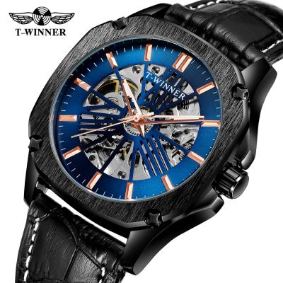 China Water Resistant 2021 8182 Fashion Leather Men Mechanical Watches Water Proof Automatic Watch Skeleton Winner for sale