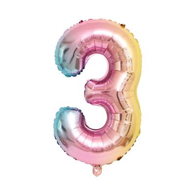 China Gradient Color 32 Inch Foil Helium Balloon Rainbow Medium Number Balloon 0-9 Foil Gradient Balloon For Birthday Party Decor for sale