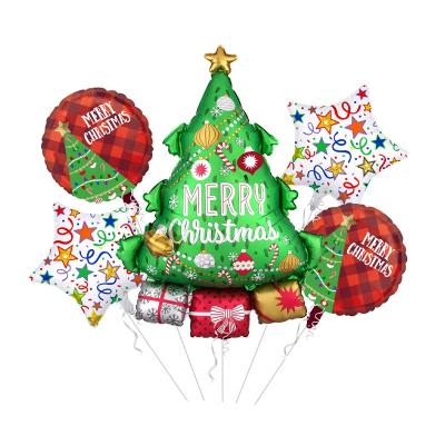 China 5pcs Christmas Foil Self-Sealing Balloons Set Merry Christmas Santa Present Gift Christmas Tree Balloon Decoration for sale