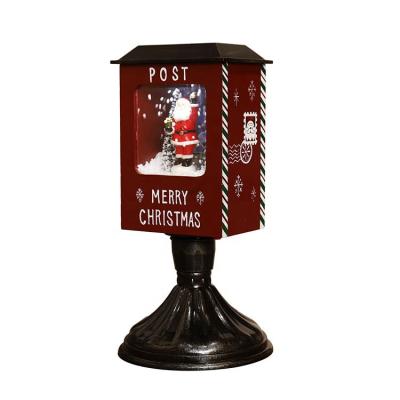 China Retro Style Santa Claus Xmas Tree Christmas Glitter Snowfall Lantern Postbox Christmas Postbox Decoration Household Red for sale