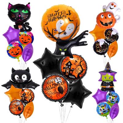 China Halloween Five-piece Foil Helium Self-Sealing Balloon Set Black Halloween Theme Party Decoration Pumpkin Ghost Cat Monster Head Skull for sale