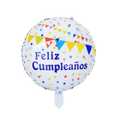 China 18inch Feliz Self-Sealing Spanish Cumpleanos Round Foil Balloon For Baby Shower Birthday Party And Globos Decoration for sale