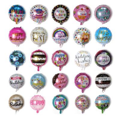 China Auto Shutter Mayor Happy Birthday Printed Foil Balloon Factory Helio Globos Al Por 18 Inch Round Shape Helium Foil Balloon for sale