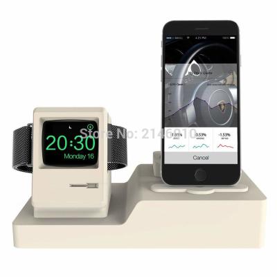 China Waterproof 3 in 1 Silicone Watch Charger Bracket Retro Portable Docking Stand Station Cradle for Apple Watch/iPhone/Air Pods Show Stand for sale