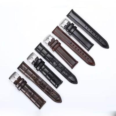 China Custom Wide Western Alligator Leather Brown Gold Plated Genuine Leather Watch Band For Samsung Sport Strap 18mm/20mm/22mm for sale