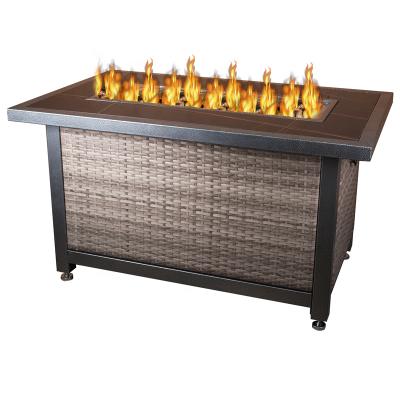 China Easily Install Modern Rectangle Smokeless Outdoor Metal Garden Furniture Rattan Propane Fire Pit Table for sale