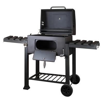 China Heavy Duty Cast Iron Backyard BBQ Grill Outdoor Adjustable Height Heavy Duty Charcoal Grill With Side Shelf for sale