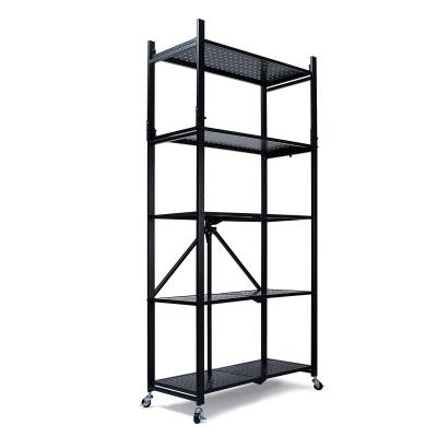 China Durable Universal Foldable Heavy Duty 5-Tier Storage Shelves, Movable Folding Shelf Rack Organizer Cart With Rolling Wheel for sale