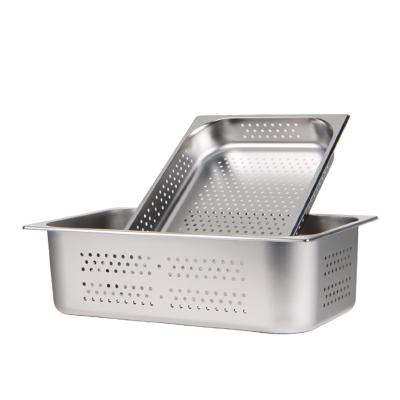 China Food Container Perforated Hotel Food Pans, American 1/1 Gastronorm Stainless Steel Pans for Canteens, Restaurants, Cafeterias, Shops, Snack Bars for sale