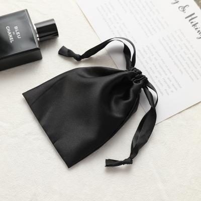 China Promotion Custom Luxury Black Thick Silk Drawstring Package Dust Hair Extension Bag With Logo Printing for sale