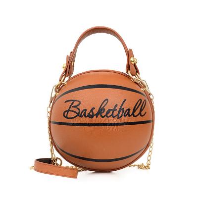 China Leather ladies shoulder messenger bag fashion personality new basketball handbag creative small round bag for sale