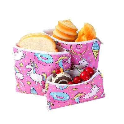 China 2021 Food Zipper Dishwasher Safe TPU 3pcs Lunch Bag Set Reusable Sandwich Snack Bags For Kids for sale