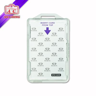 China Anti RFID Blocking Vertical Hard Plastic Badge ID Name Card Holder Two Colors Assorted Security Use Clear GSA Approved PAP 201 AC926 for sale