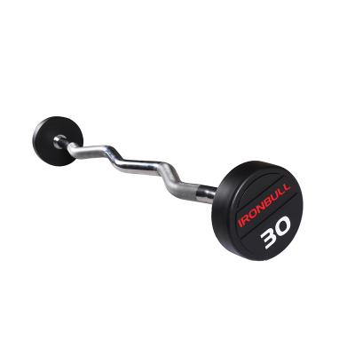 China Gym Weightlifting Wholesale 10kg-55kg Black rubber+cast Fixed Iron Loop Barbell For Gym for sale