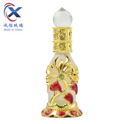 China Luxurious Empty Cosmetic Perfume Glass Vintage Perfume Bottles, Wholesale Metal Dark Colorful Frosted Roses Perfume Bottle With for sale