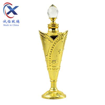 China 10ml Metal Essential Oil Cosmetic Unique Arabic Fancy Attar Style Perfume Glass Bottles With Glass Stick for sale