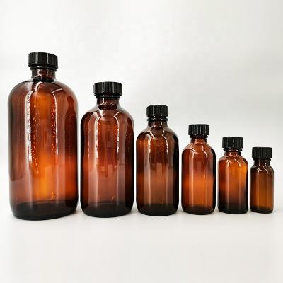 China Personal Care 30ml 60ml 120ml 500ml Round Amber Boston Essential Oil Glass Bottle for sale