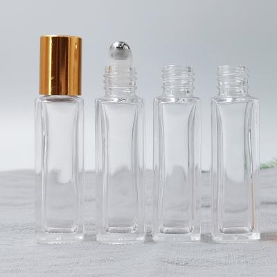 China Personal Care Guangzhou Factory Wholesale 6ML Cosmetics Packaging Transparent Square Bottle Glass Bottle Perfume Roll On Bottle for sale