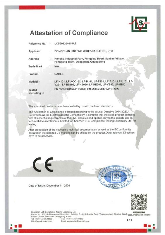 CE - Dongguan Linfeng Wire & Cable Co., Ltd.