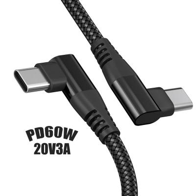 China Mobile phone 90 degree elbow right angle double type c to type c palladium fast charging cable 3A 60W usb c data cable for sale