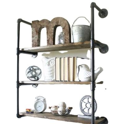 China Steampunk Antique Industrial Style Steel Book Shelves with Black Malleable Iron Tee Joining for sale