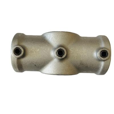 China Safety railings; line-by-line scrolling; fencing 2 cross socket flange high quality aluminum main pipe fittings with screws crop frame pipe fittings for sale