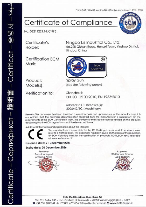 CE - Ningbo Lis Industrial Co., Ltd.