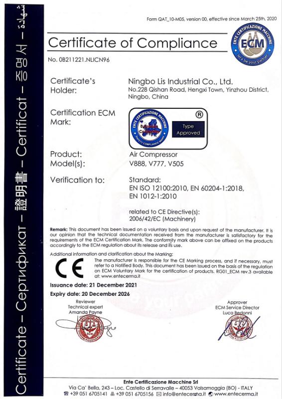 CE - Ningbo Lis Industrial Co., Ltd.