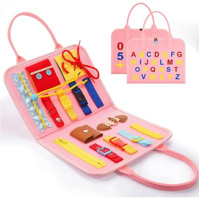 China Education Toys Material Life Sense Early Dressing And Laces Eco-friendly Kids Busy Board Felt Bag Toddler Practical Felt Busy Board for sale