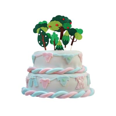 China New Decoration Forest Colorful Baking Lovely Plug-in Cartoon Small Felt Card Felt Dessert Decoration Felt Cake Decorating Inserts for sale