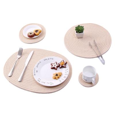 China Amazon Sustainable Hot Selling Cotton Place Mat Washable Cotton Woven Round Coasters Multicolor Insulated Round Absorbent Heat Resistant for sale