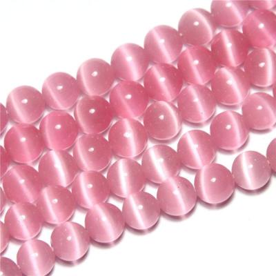 China Jewelry Making 8mm Round Pink Glass Cat Eye Beads for sale