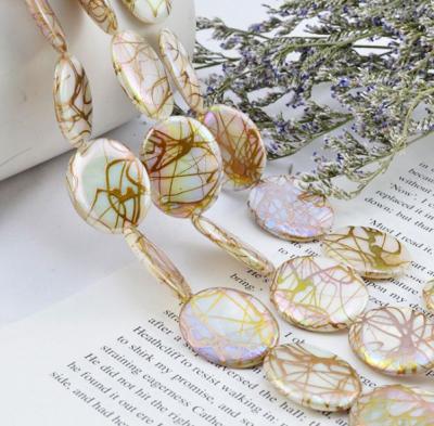 China Decoration Shell Round White With Gold Wire Beads DIY Jewelry Accessories for sale