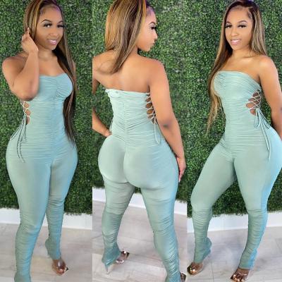 China Breathable Anti-wrinkle Women Overalls Off Shoulder Jumpsuit Bandage Leggings Fitness Yoga Spring One Piece Rompers for sale