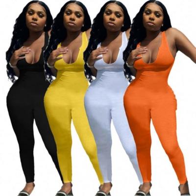 China Anti-Wrinkle Stretch Halter Tank Top Deep V-Neckline Small Pit One Piece Bodycon Jumpsuit for sale