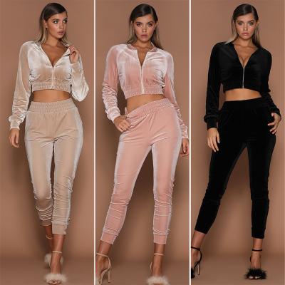 China European and American Zipper Cardigan Velvet Diamond Pants Suit Women QUICK DRY Autumn Winter New for sale