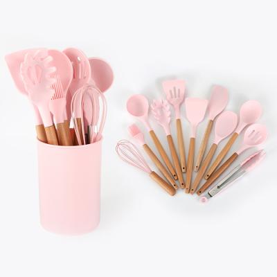 China Durable Heat Resistance Non-Stick Silicone Kitchen Utensil Set With Holder Plastic Cookware Set Kitchenware for sale