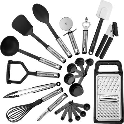 China Hot Selling Disposable 25 Pieces Kitchen Utensil Set Non Stick Stainless Steel Kitchen Cookware Nylon Kitchen Instrument With Spatula for sale