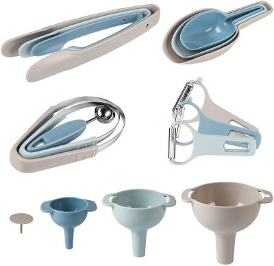 China Modern hot sale kitchen utensils set to include 3 food serving funnels and tongs and 3 vegetable fruit peelers 3 ice cages for sale