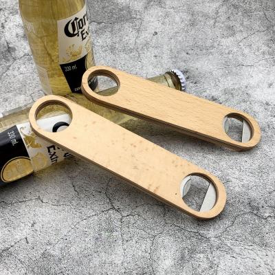 China 2021 Viable Newest Speed ​​Stainless Steel Flat Bottle Opener With Wooden Handle To Open The Bottler Quickly for sale