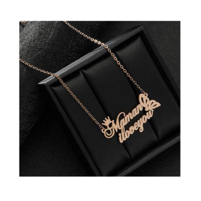 China FASHIONABLE Trend Cut Jewelry Custom Name Necklace Frosted Double Row Crown Butterfly Necklace for sale