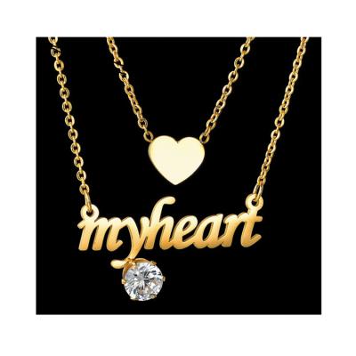 China Hot Selling Trendy Fashion Titanium Double Layer Love Steel Necklace Personalized Name Claw Drill Clavicle Pendant Welding Chain for sale