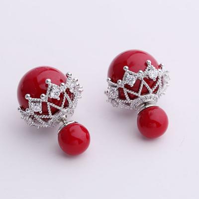 China Fashionable latest Korean style personality simple front and back pearl earrings spherical zircon earrings for sale