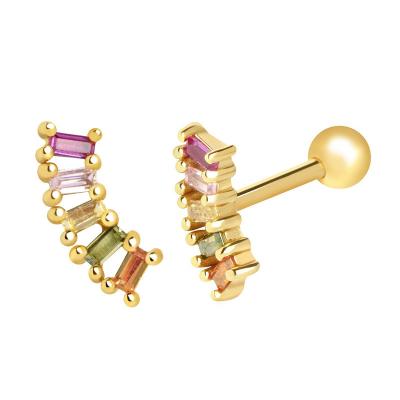 China New Fashion Trendy Color Zircon Stainless Steel Geometric Stud Earrings Threaded Bone Stud Earrings for sale